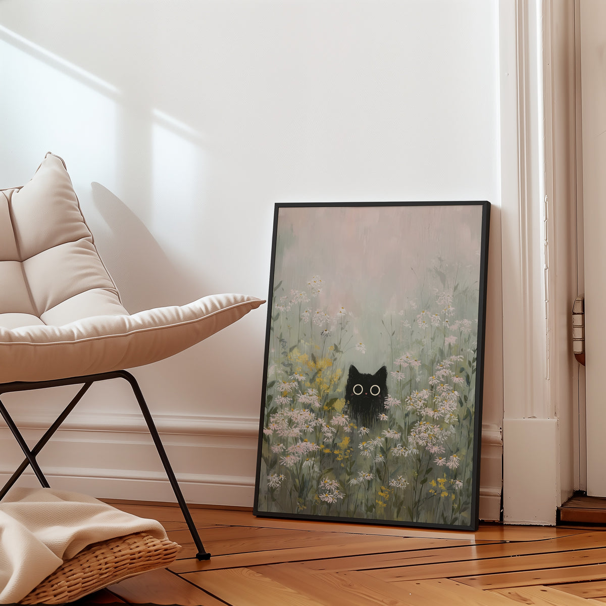 Silent Meadow Cat poster i ombonat rum utan passepartout, kant till kant, Bozetto