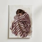 Striped Slumber Poster – person insvept i randig filt i akvarell
