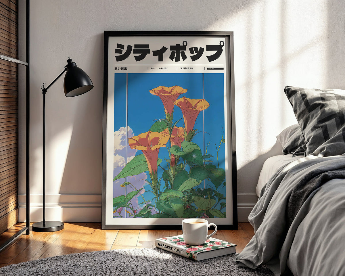 Väggmockup av Sunrise Garden affisch på ljus tegelvägg – Bozetto konsttryck i hög tryckkvalitet