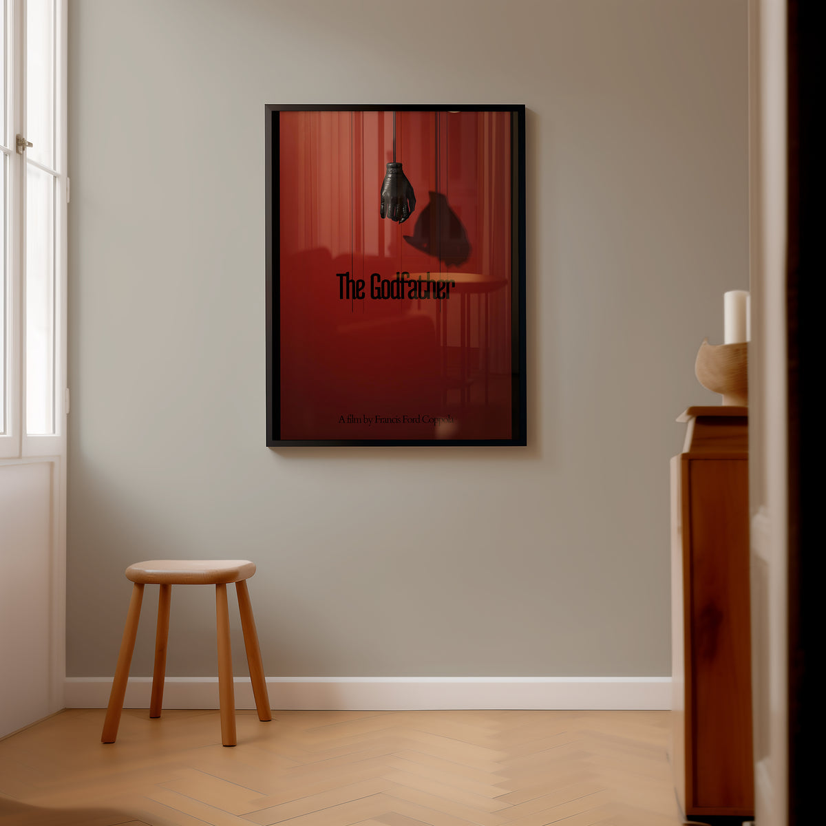 Väggmockup av The Godfather affisch på ljus tegelvägg – Bozetto konsttryck i hög tryckkvalitet