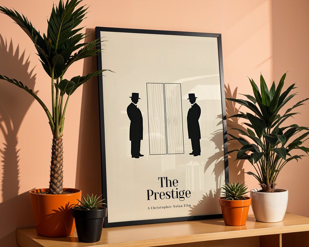 The Prestige poster visualiserad på vägg – se rätt storlek med mockup från Bozetto