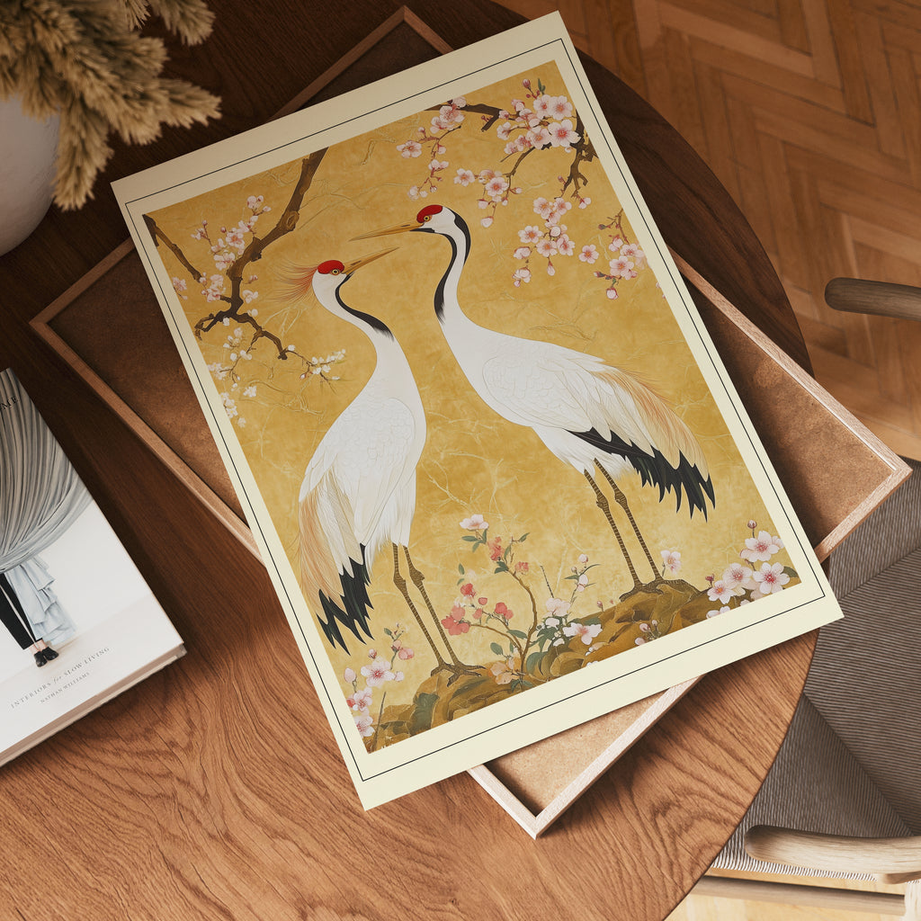 Oriental Crane Garden poster visad rakt fram – Bozetto affisch i hög tryckkvalitet