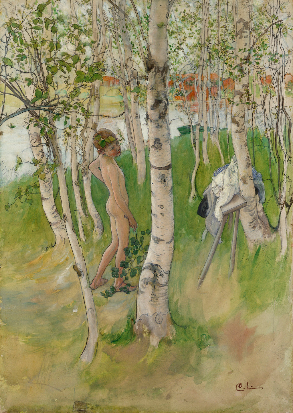 Carl Larsson Nude Boy among affisch på vit bakgrund – köp enkelt hos Bozetto i hög kvalitet