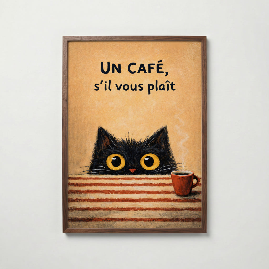 Un Café, S’il Vous Plaît affisch på vit bakgrund – köp enkelt hos Bozetto i hög kvalitet