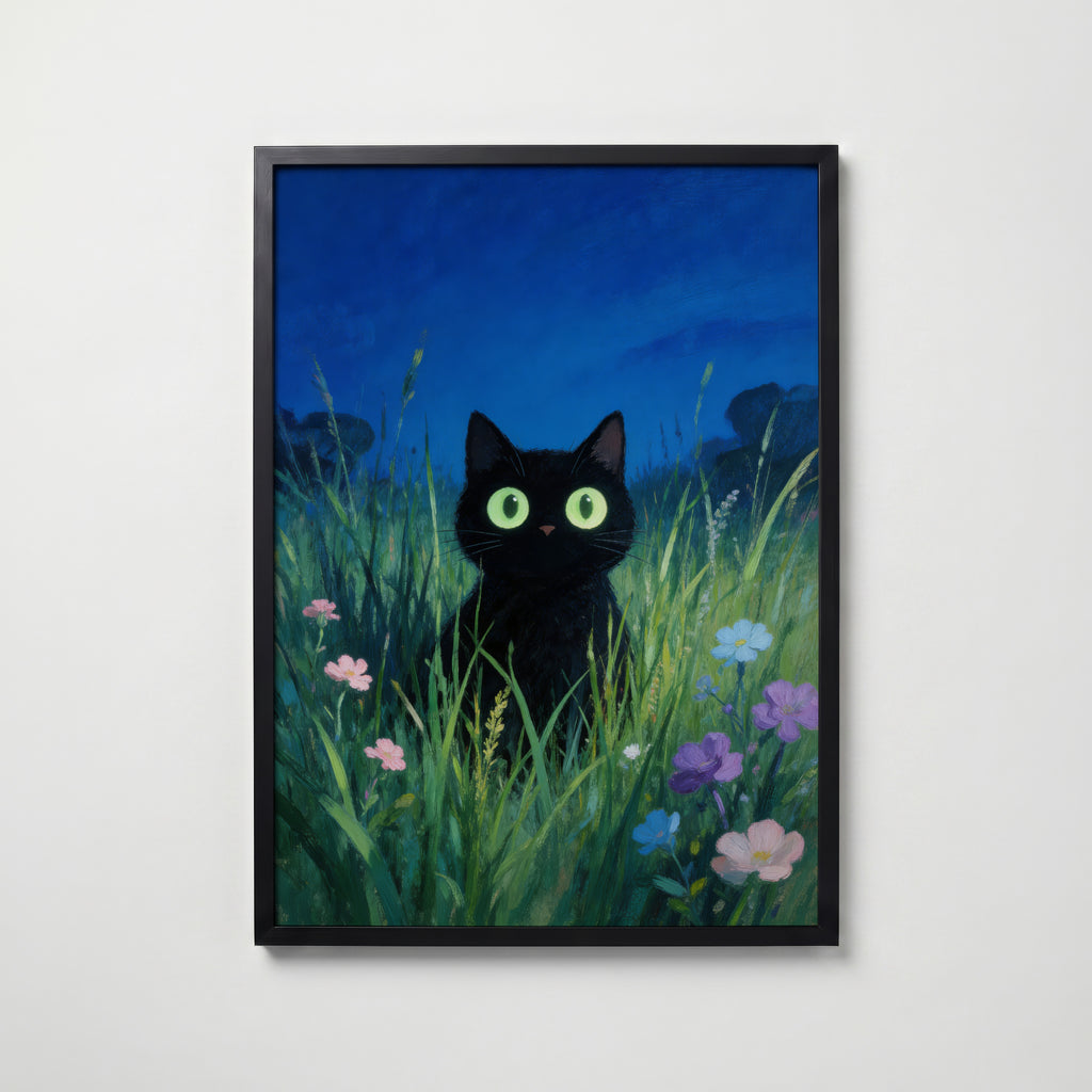 Verdant Night Cat – affisch med snyggt motiv, köp enkelt hos Bozetto i flera storlekar