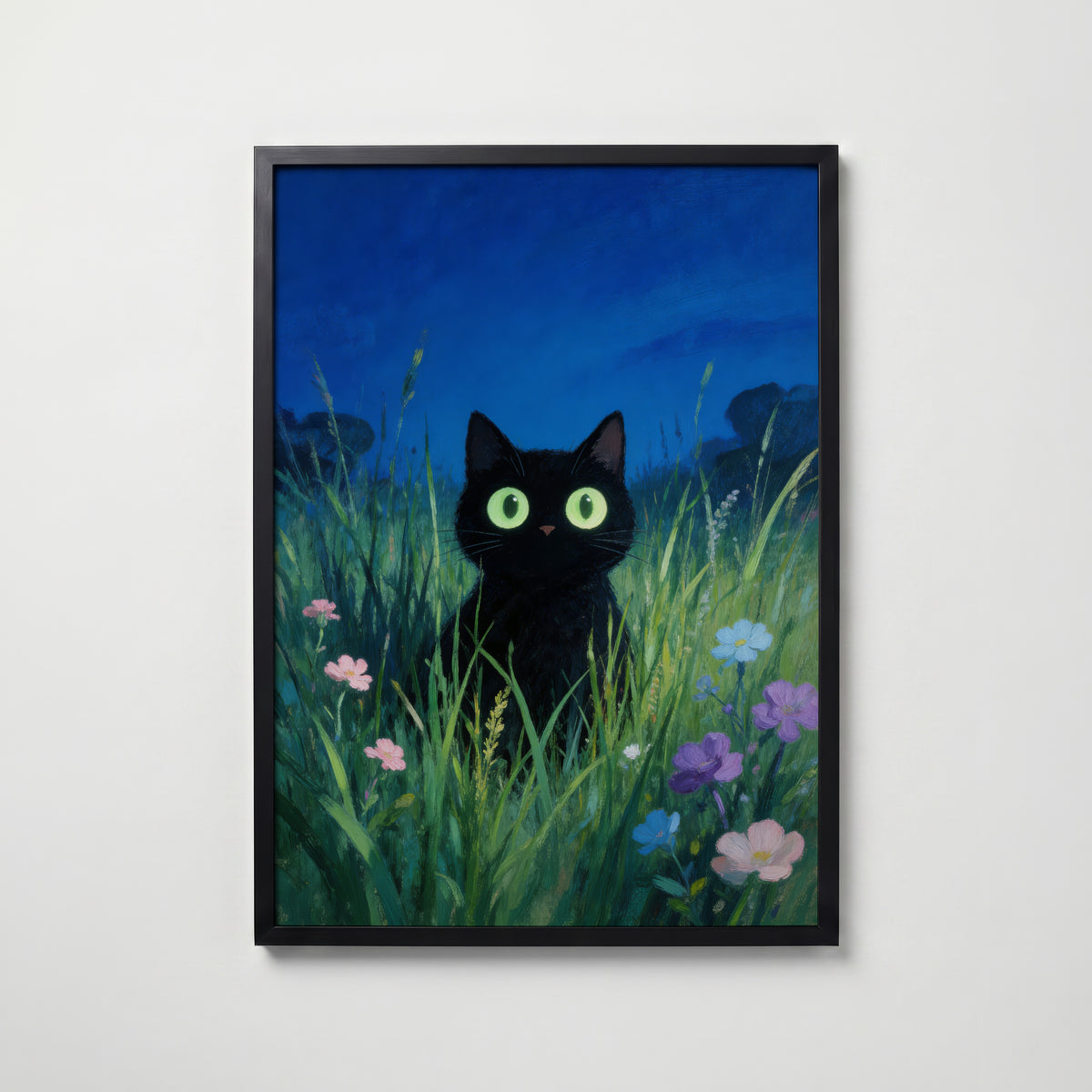 Verdant Night Cat – affisch med snyggt motiv, köp enkelt hos Bozetto i flera storlekar