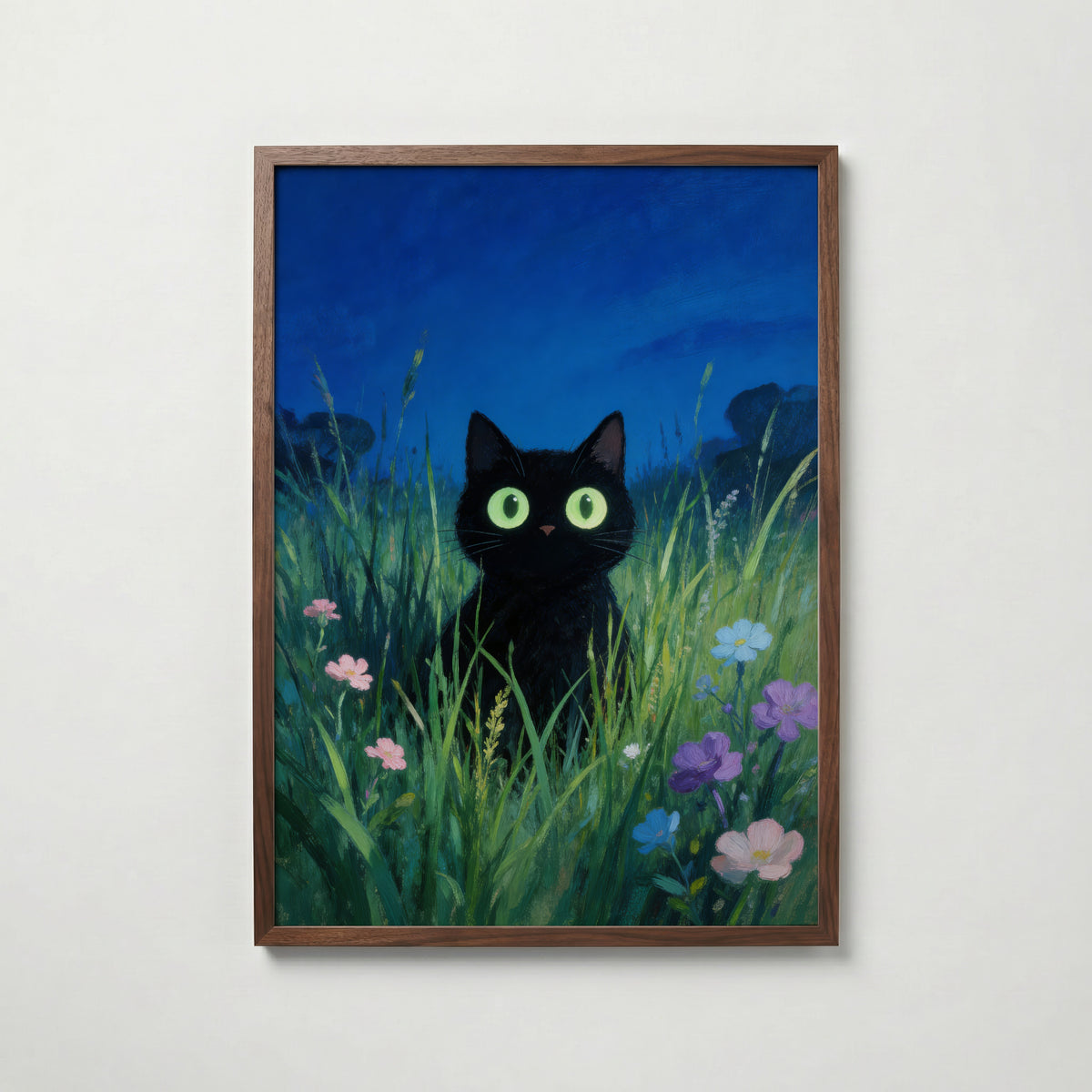 Verdant Night Cat – köp enkelt hos Bozetto konsttryck i hög kvalitet i hög kvalitet