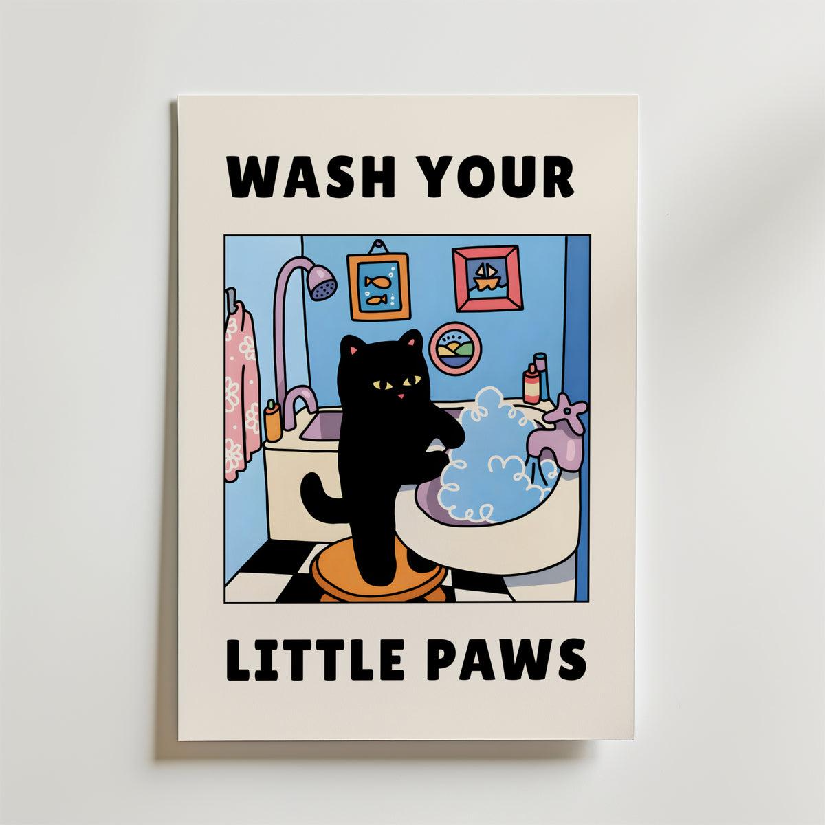 Wash Your Little Paws – stilfullt konsttryck från Bozetto, tryckt på matt finpapper