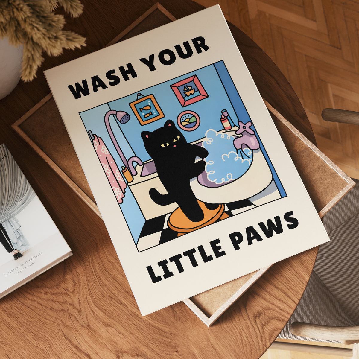 Wash Your Little Paws affisch på vit bakgrund – köp enkelt hos Bozetto i hög kvalitet
