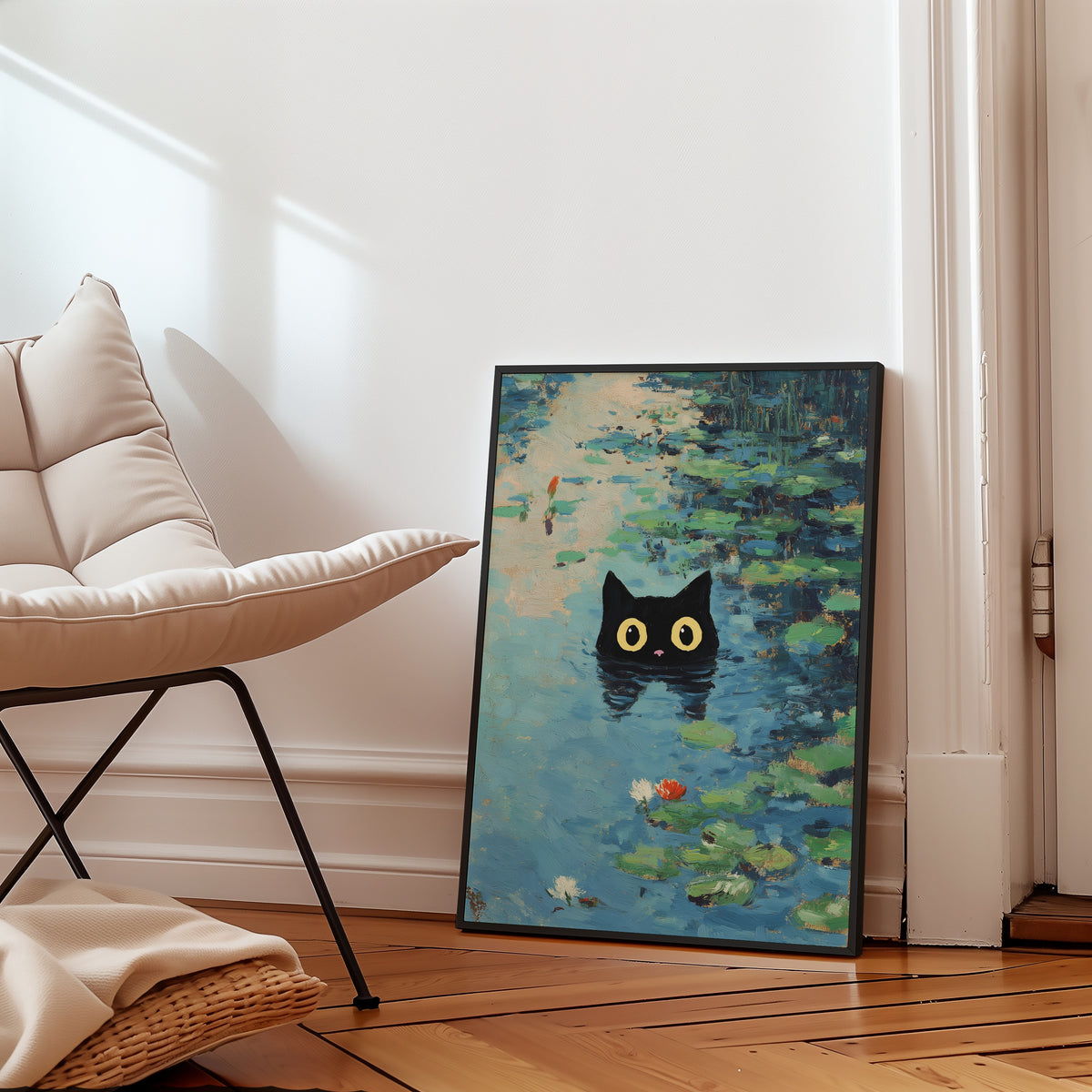 Waterlily Cat konsttryck i ram i stilren miljö – inred med Bozetto