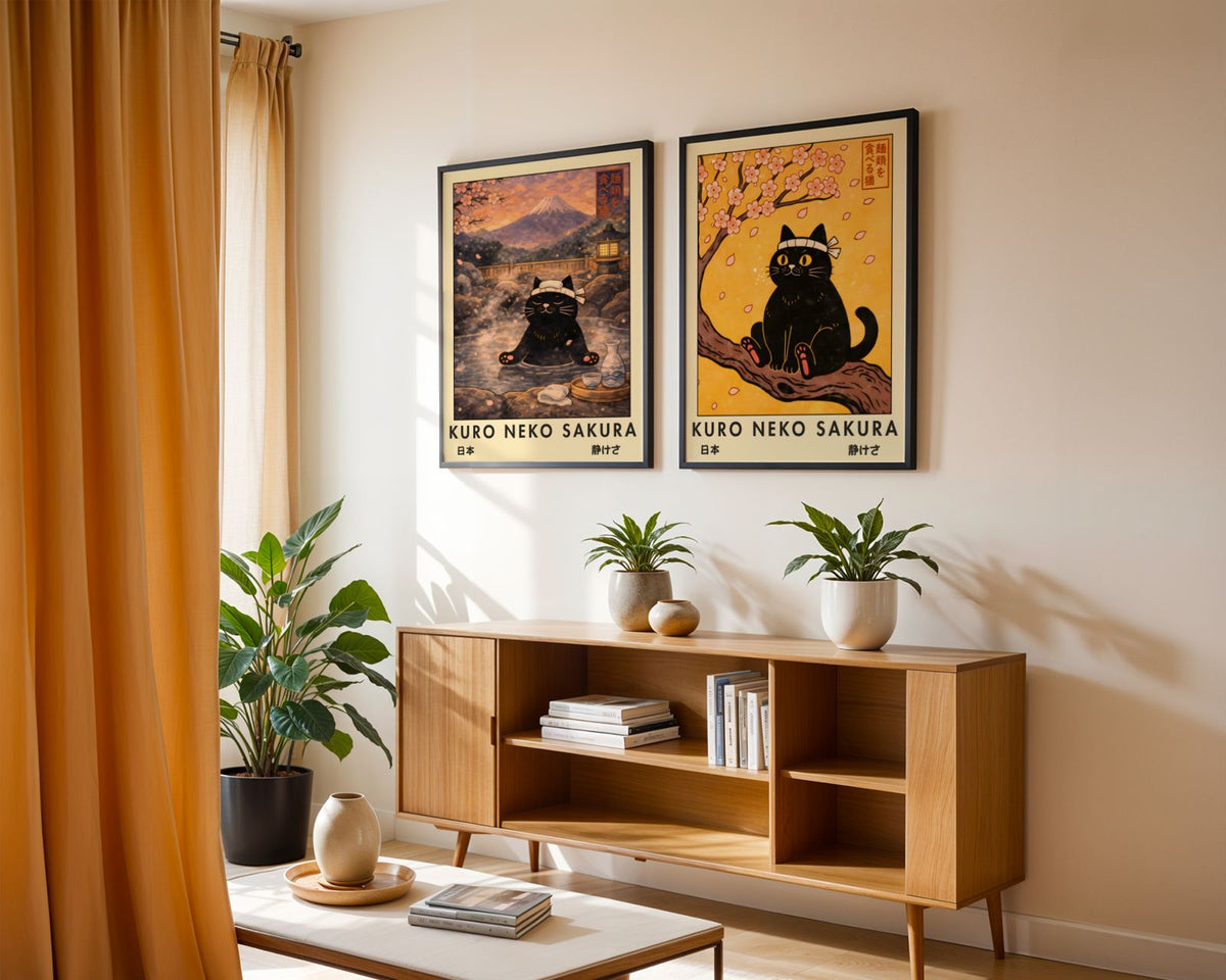 Bundle 2-pack Kuro Neko Sakura Duo – kuraterad postercollection som lyfter hemmet hos Bozetto