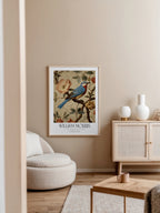 Mockup av William Morris Bluebird affisch på vägg – köp enkelt hos Bozetto i hög kvalitet