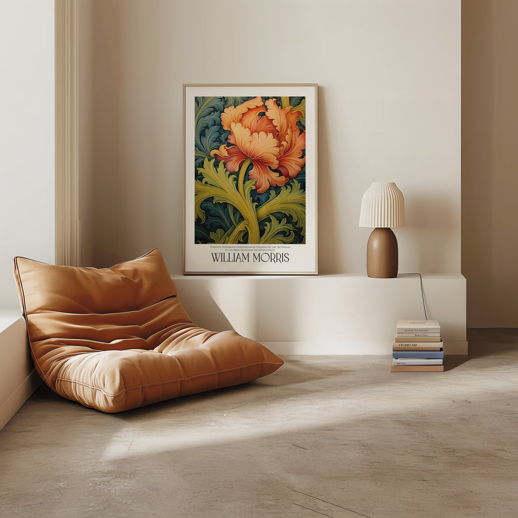 Väggmockup av William Morris Golden Acanthus affisch på ljus vägg – Bozetto konsttryck