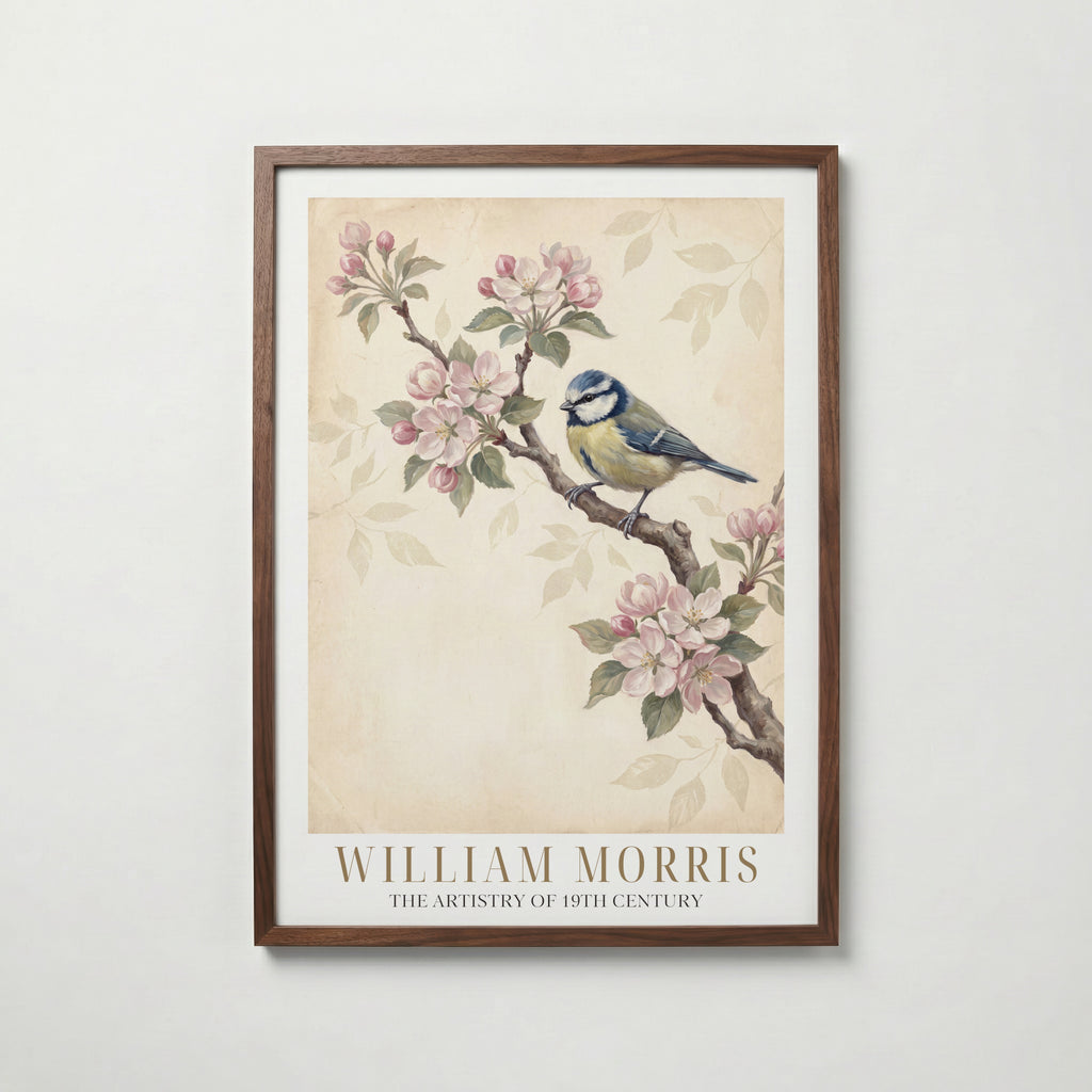 William Morris Blue Tit in Apple Blossom Poster – valnötsram