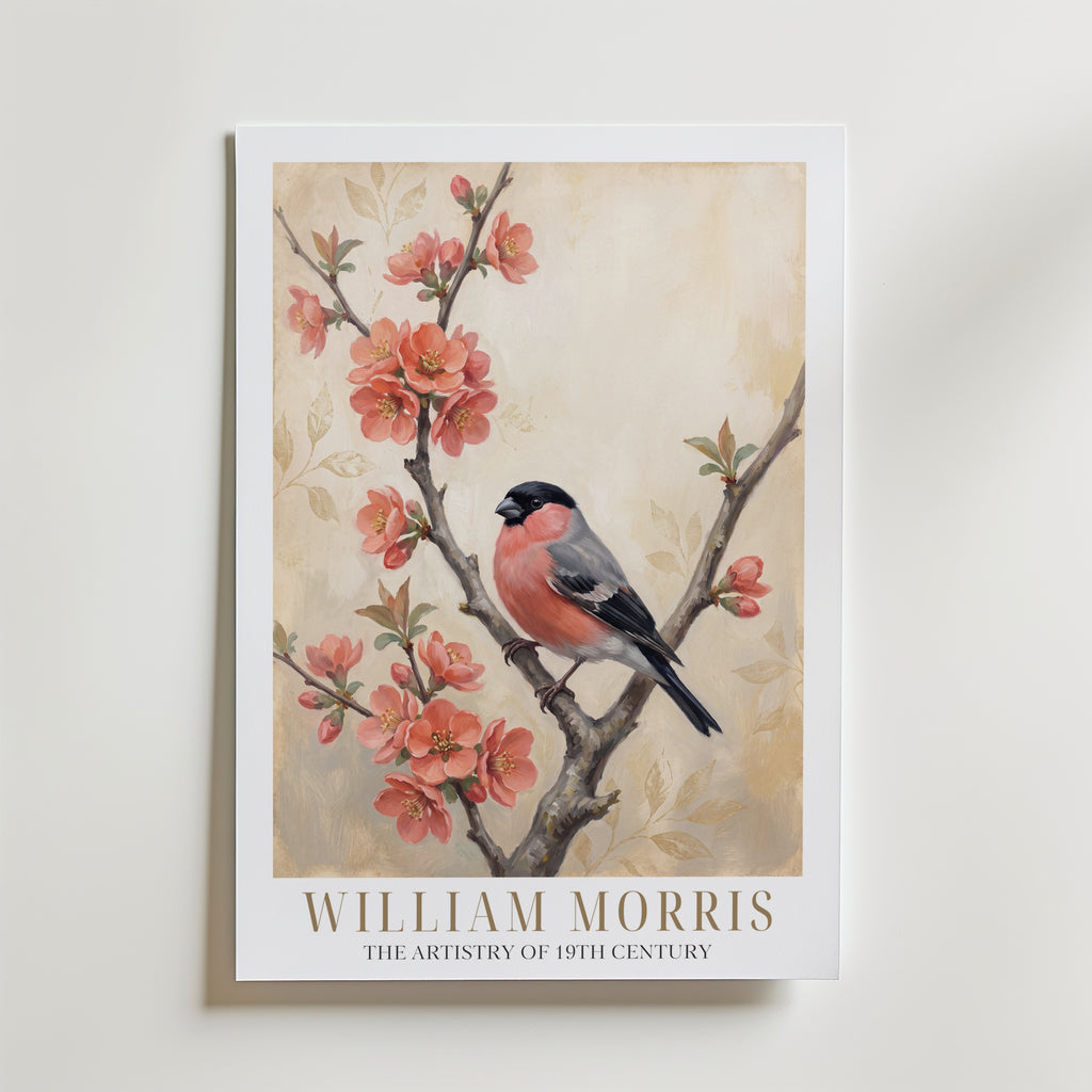 William Morris Bullfinch on Flowering Quince Poster – med passepartout