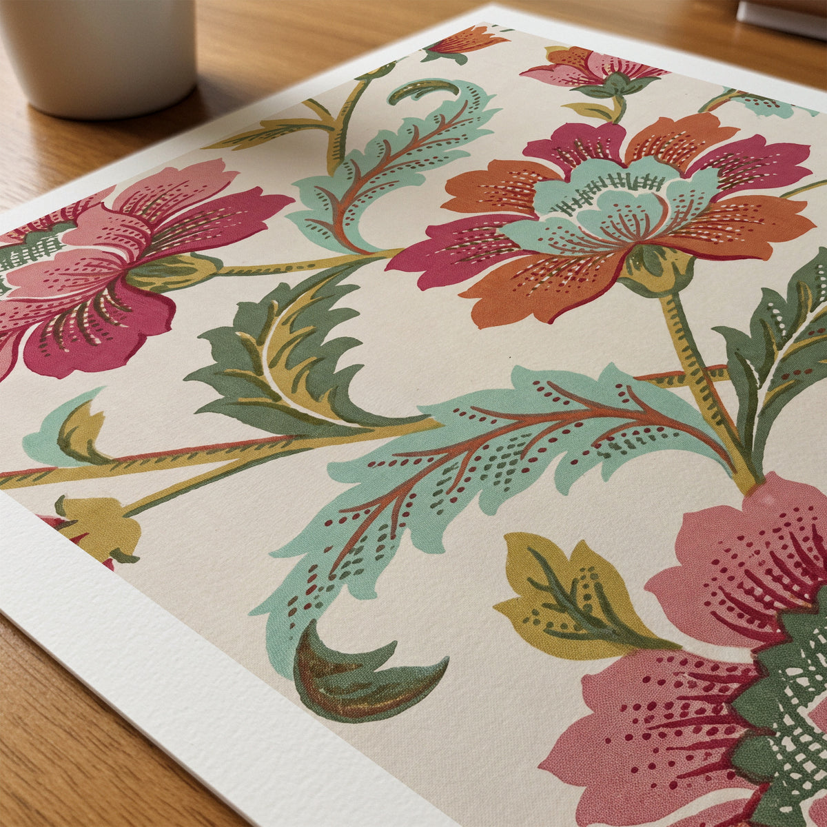 William Morris Chrysanthemum Cotton Print Poster – närbild på papper