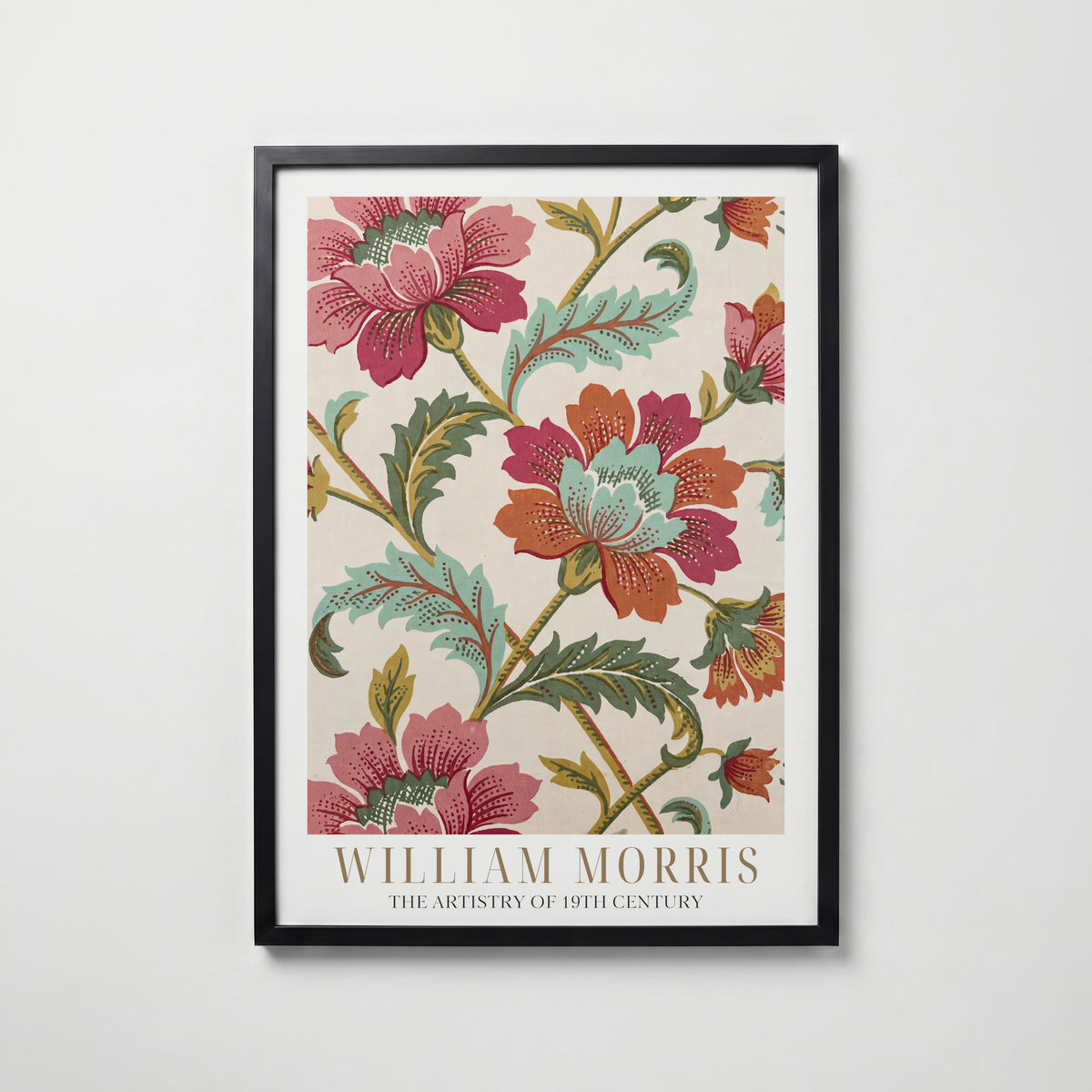 William Morris Chrysanthemum Cotton Print Poster – svart ram