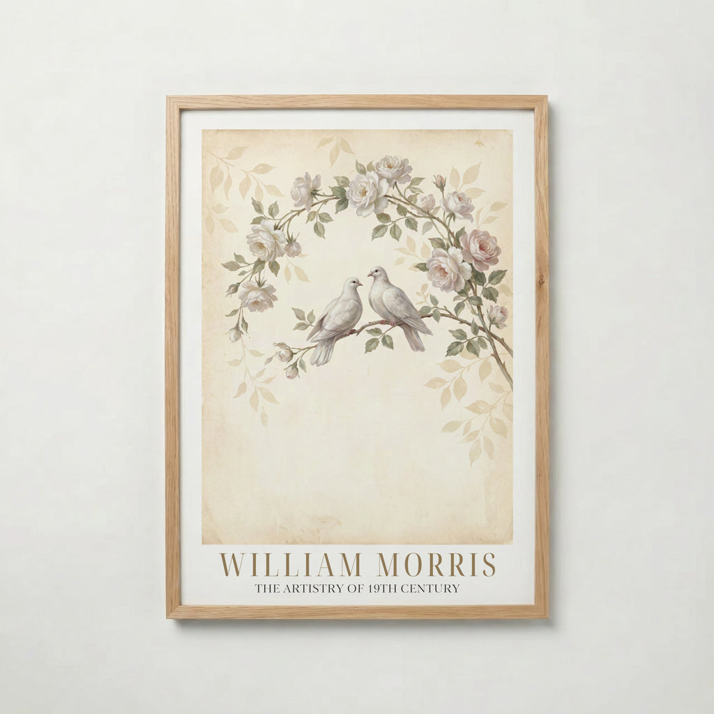 William Morris Doves Among White Roses Poster – ekram