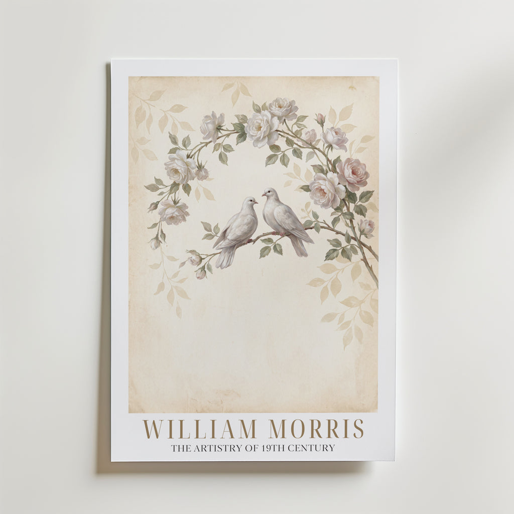 William Morris Doves Among White Roses Poster – med passepartout