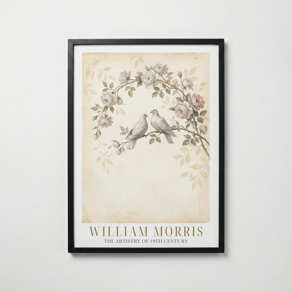William Morris Doves Among White Roses Poster – svart ram