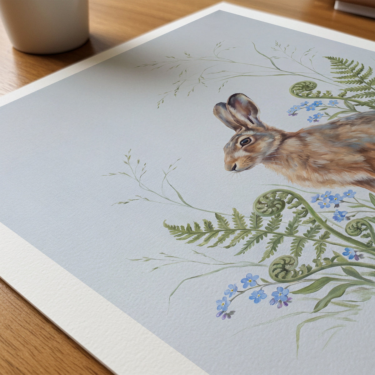 William Morris Hare Among Ferns and Forget-Me-Nots Poster – närbild på papper
