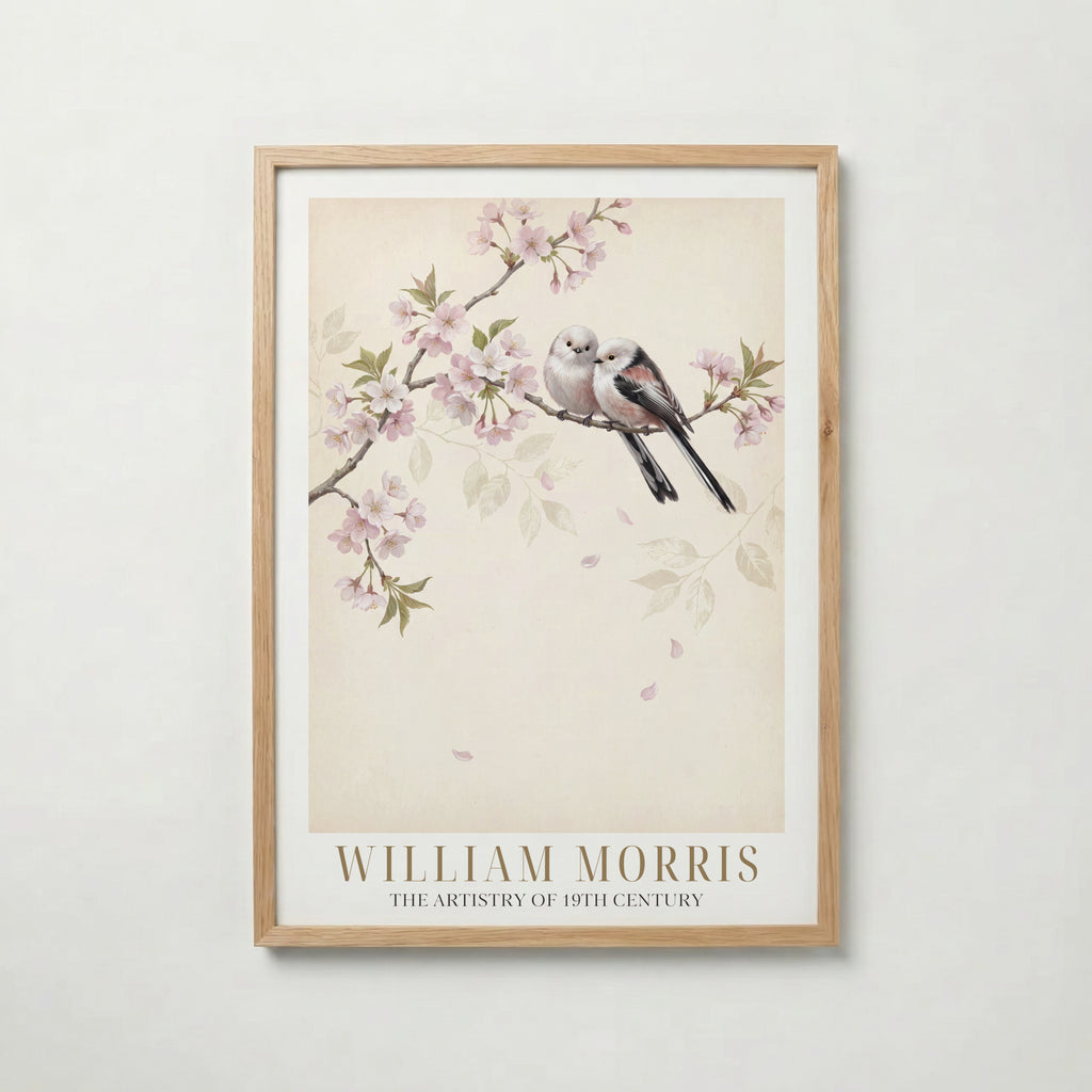 William Morris Long-Tailed Tits in Cherry Blossom Poster – ekram