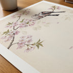 William Morris Long-Tailed Tits in Cherry Blossom Poster – närbild på papper