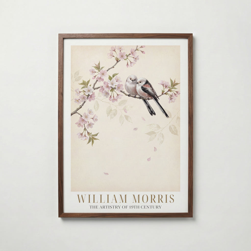 William Morris Long-Tailed Tits in Cherry Blossom Poster – valnötsram