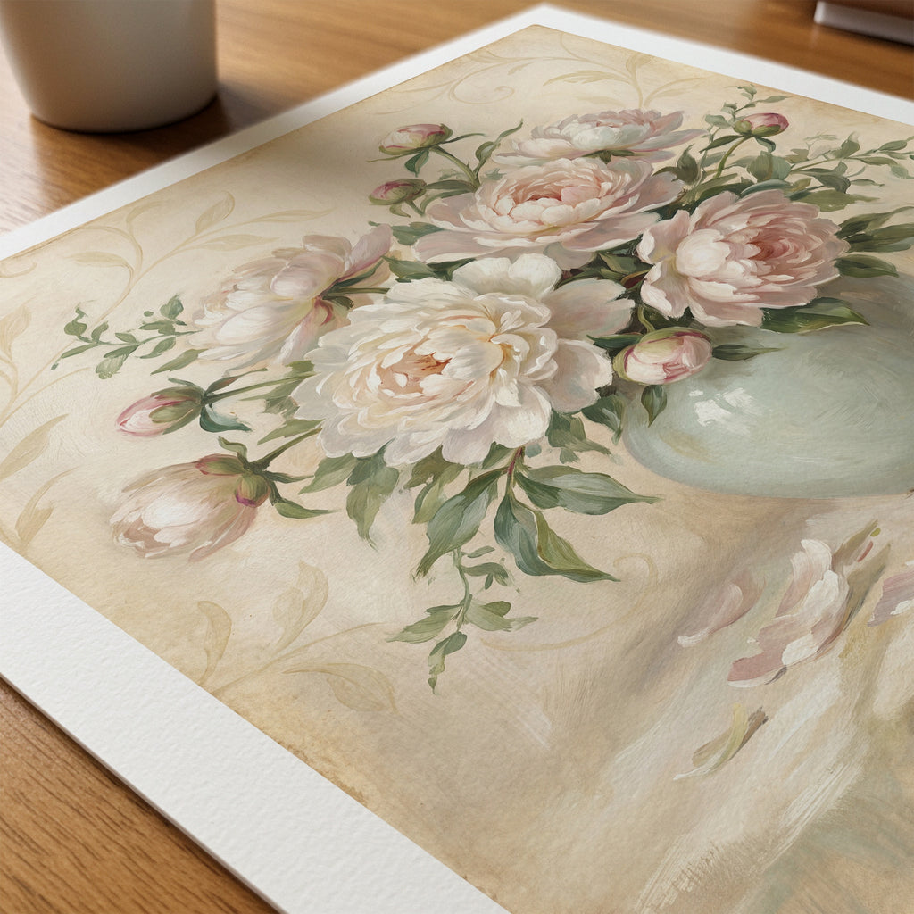 William Morris Peonies in a Celadon Vase Poster – närbild på papper