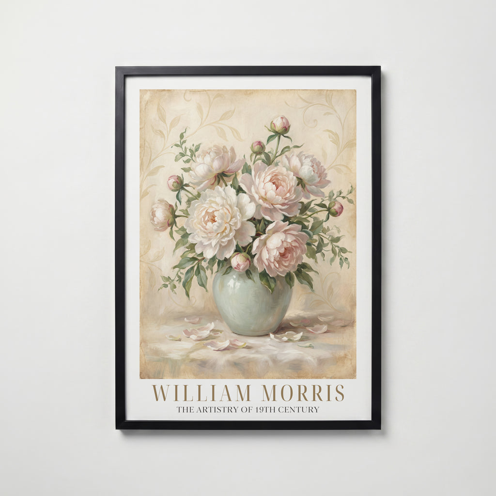 William Morris Peonies in a Celadon Vase Poster – svart ram