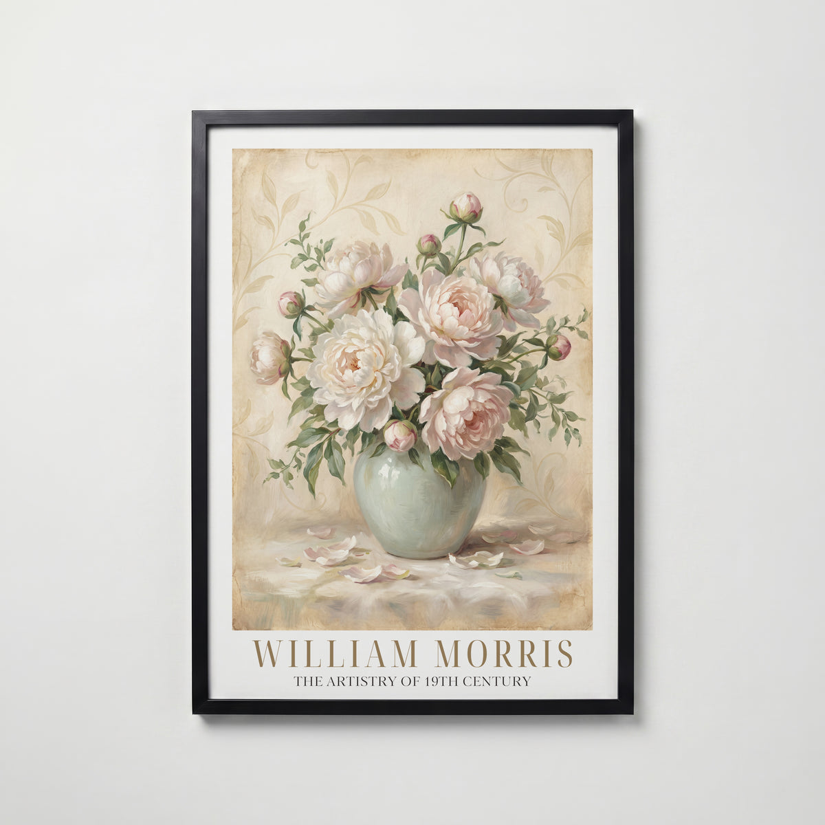William Morris Peonies in a Celadon Vase Poster – svart ram