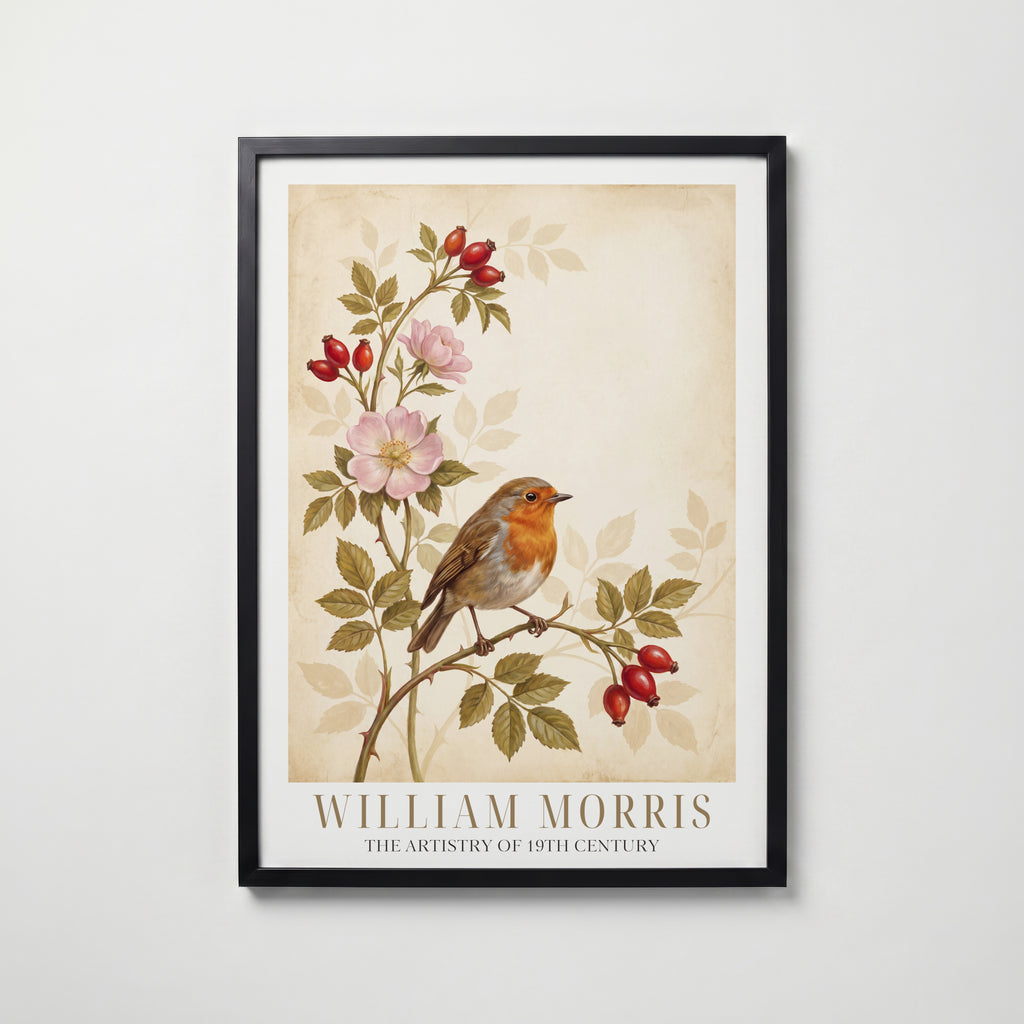 William Morris Robin and Rose Hips Poster – svart ram
