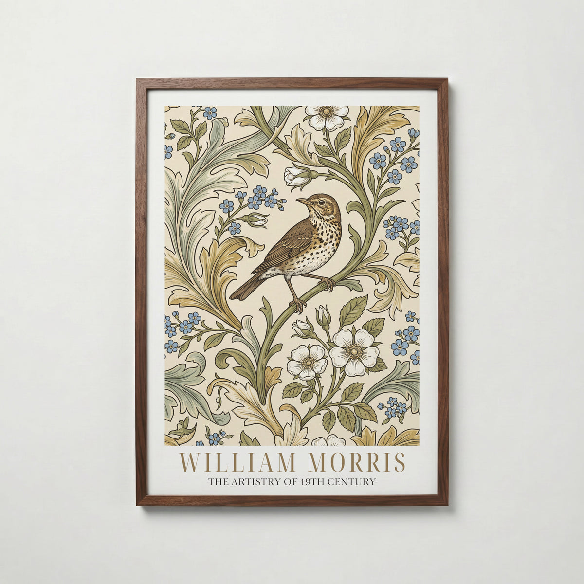 William Morris Song Thrush Woodblock Poster – valnötsram
