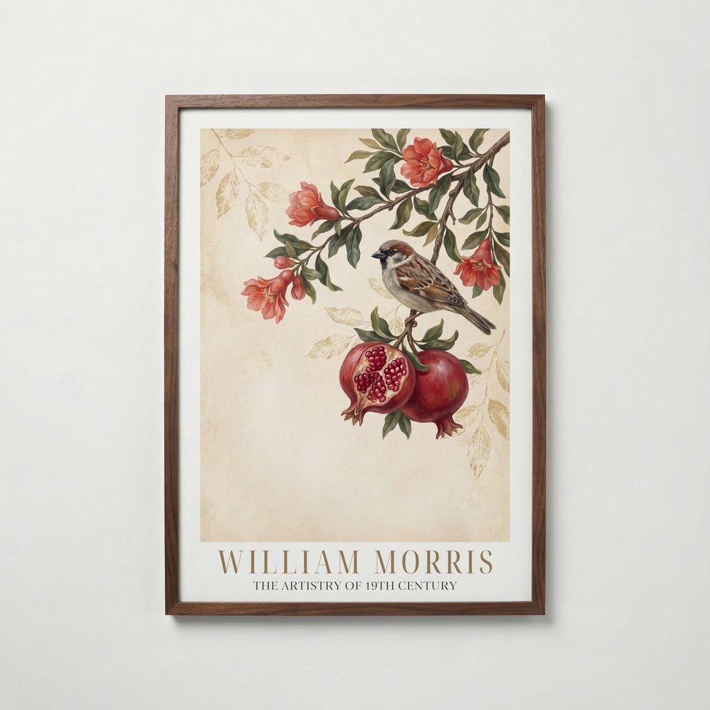 William Morris Sparrow and Pomegranate Poster – valnötsram