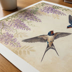 William Morris Swallows Beneath the Wisteria Poster – närbild på papper