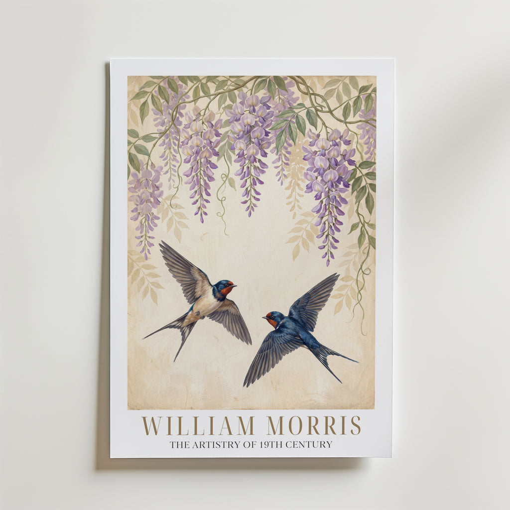 William Morris Swallows Beneath the Wisteria Poster – med passepartout