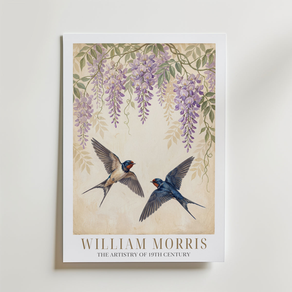 William Morris Swallows Beneath the Wisteria Poster – med passepartout