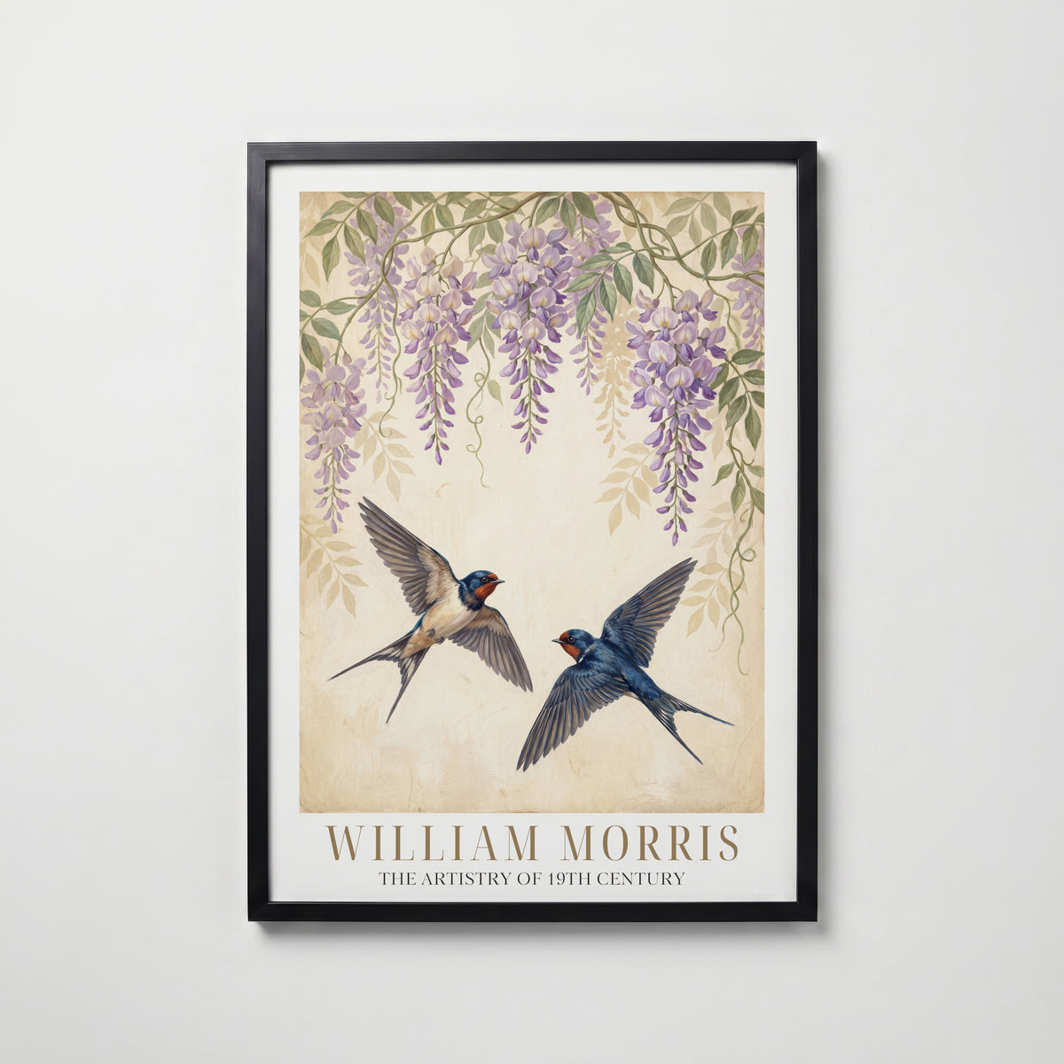 William Morris Swallows Beneath the Wisteria Poster – svart ram