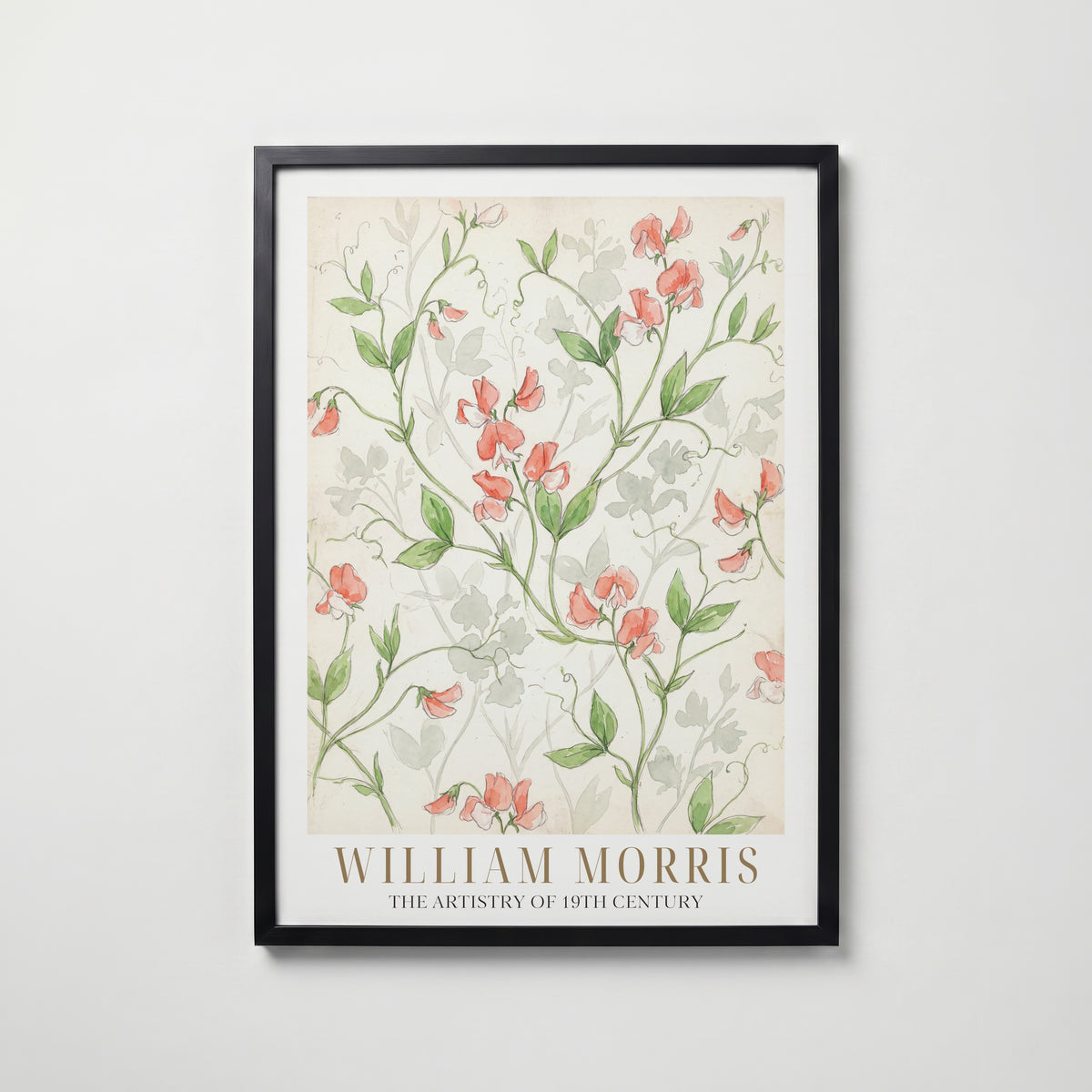William Morris Sweet Pea Watercolour Study Poster – svart ram