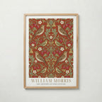 William Morris Thrushes and Strawberries on Terracotta Poster – ekram