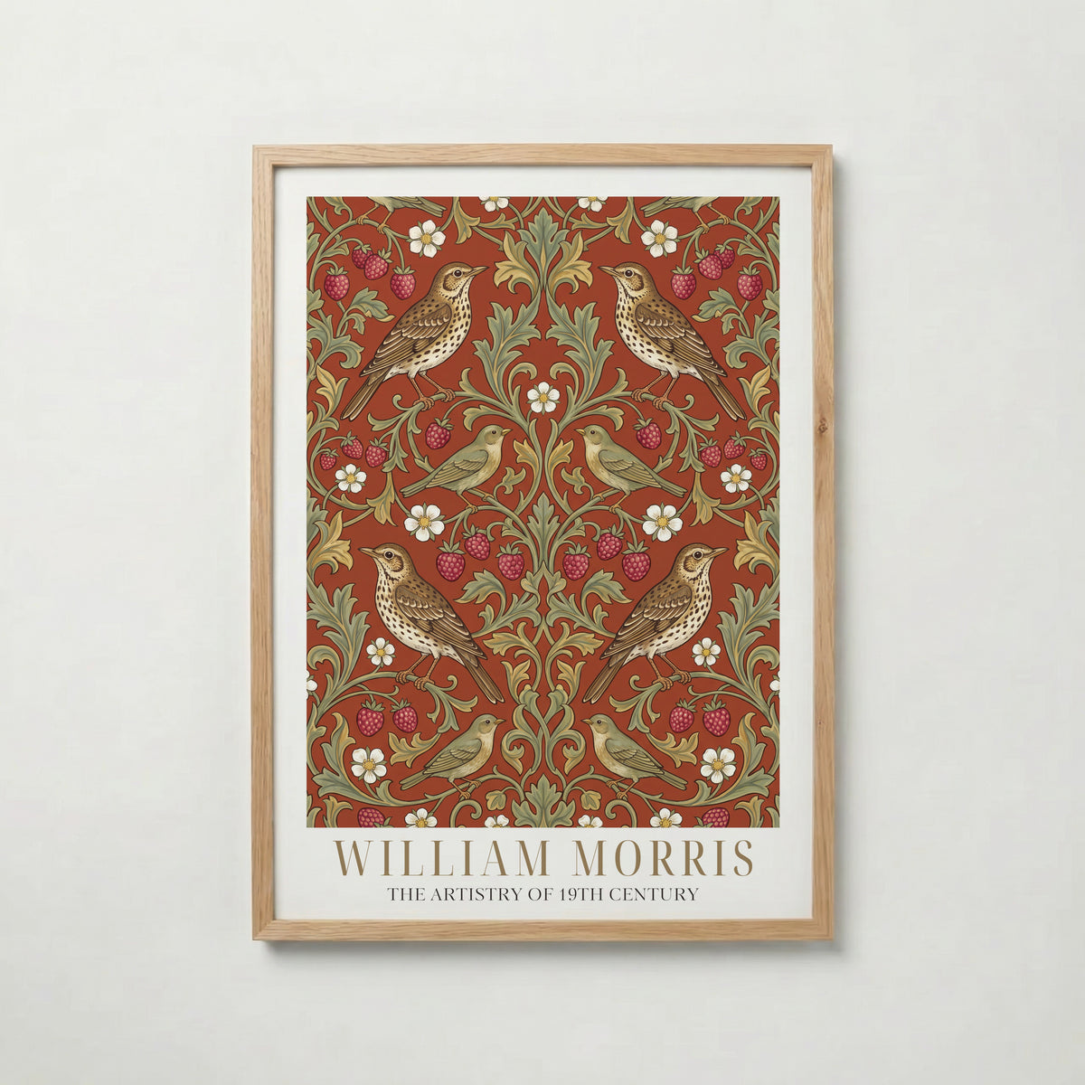 William Morris Thrushes and Strawberries on Terracotta Poster – ekram