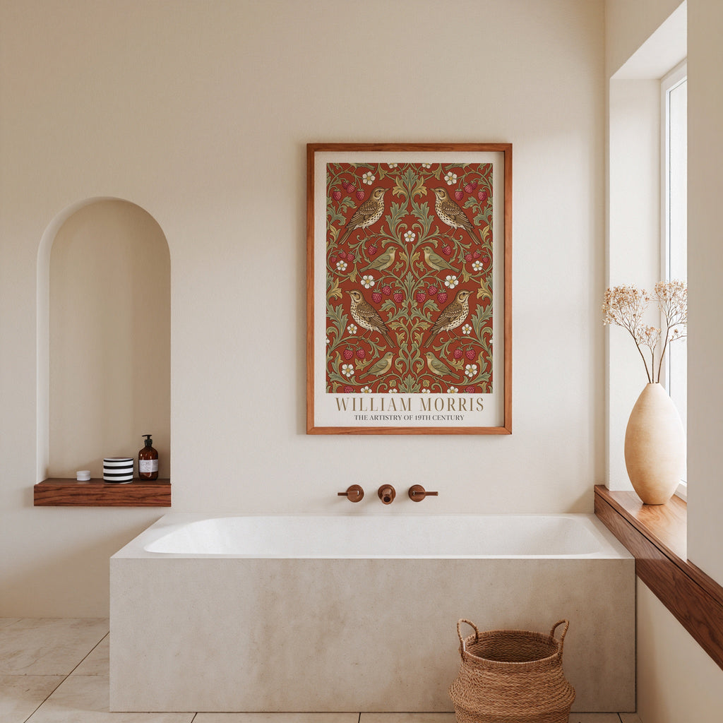 William Morris Thrushes and Strawberries on Terracotta Poster – i rum 4