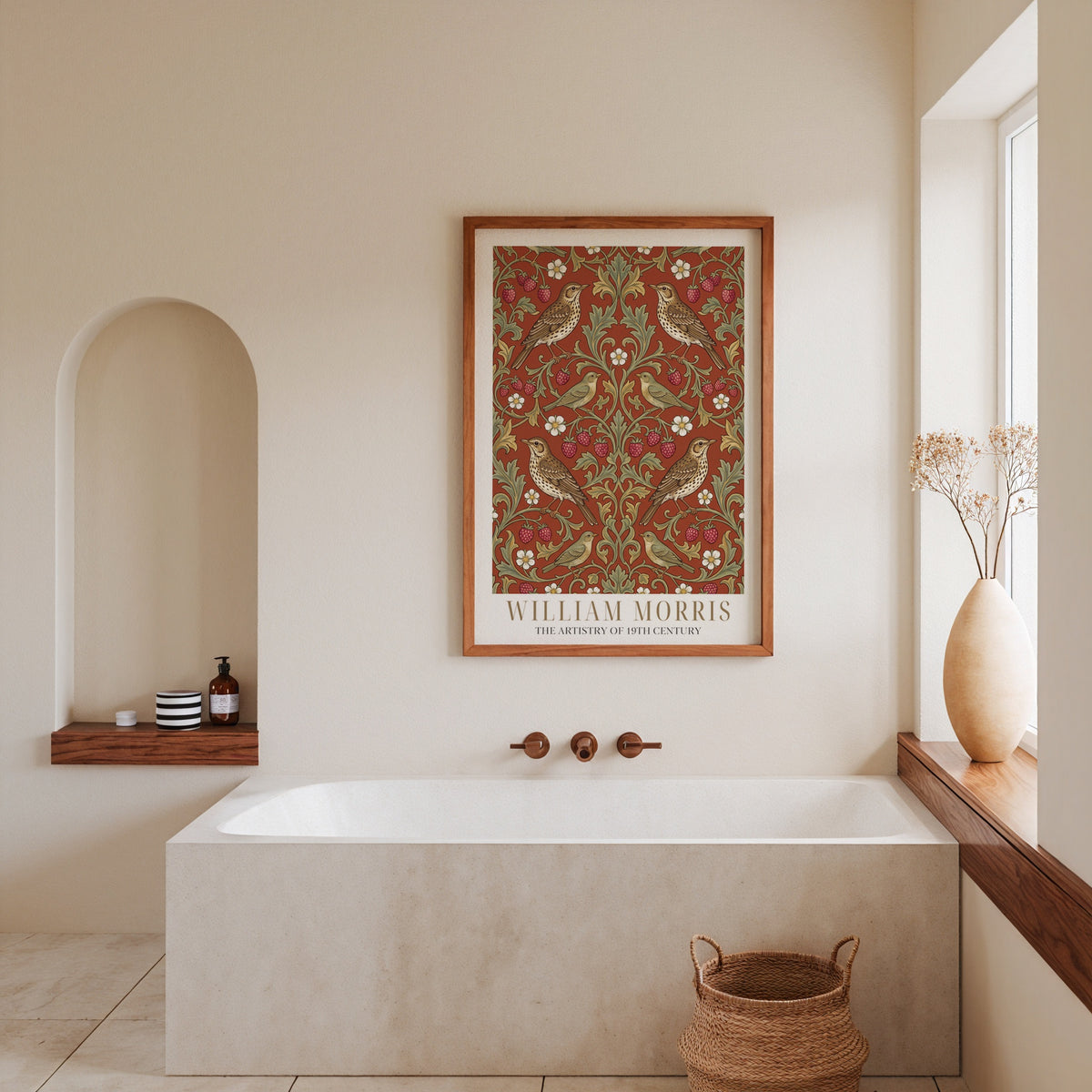 William Morris Thrushes and Strawberries on Terracotta Poster – i rum 4