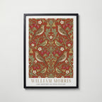 William Morris Thrushes and Strawberries on Terracotta Poster – svart ram