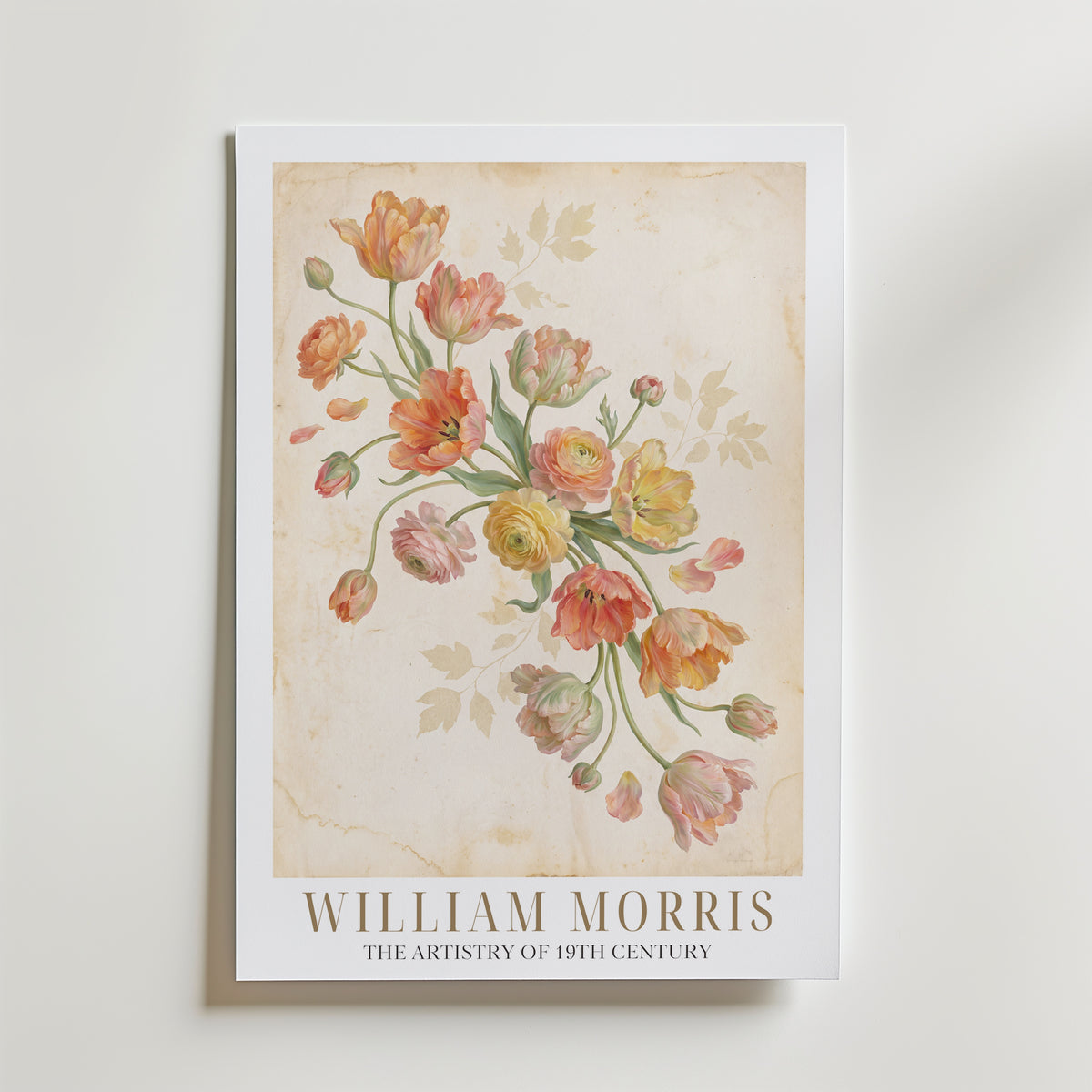 William Morris Tulips and Ranunculus Poster – med passepartout