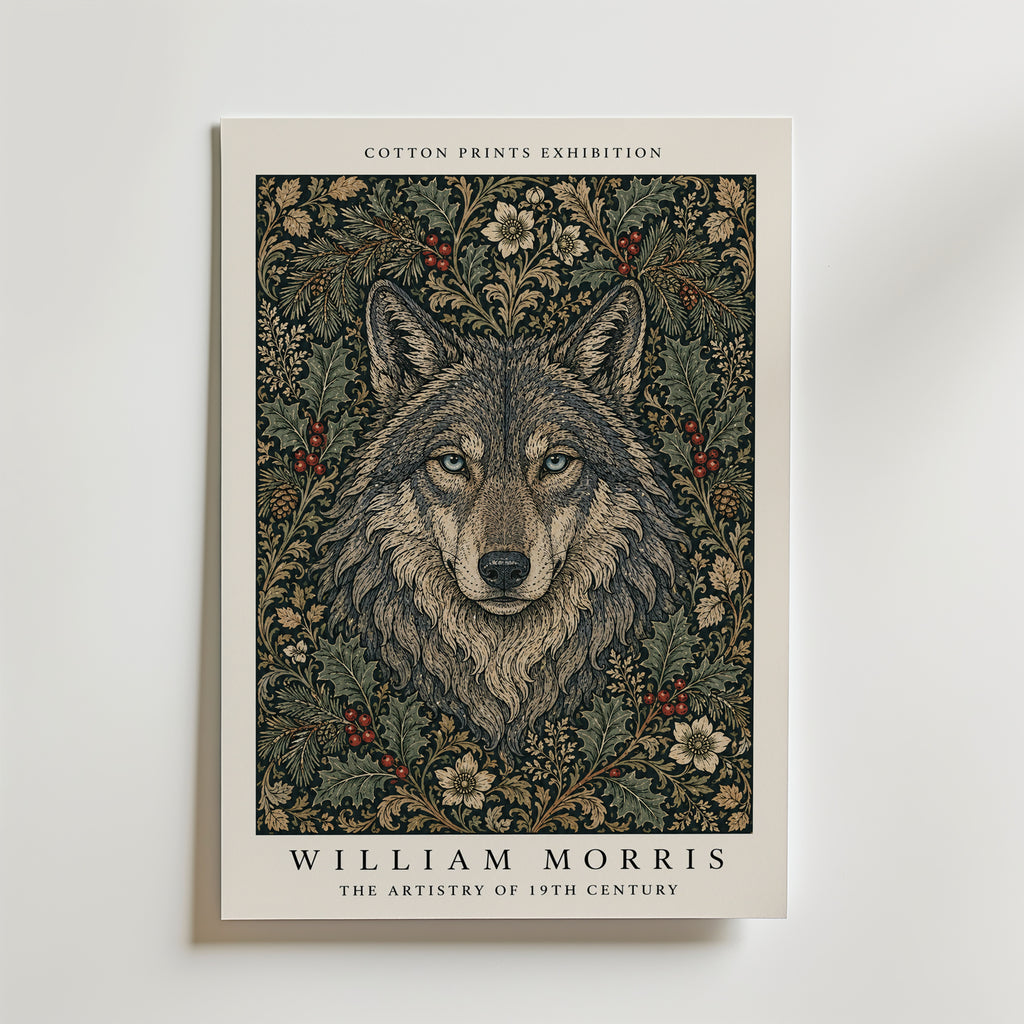 Plakat z wilkiem wśród ostrokrzewu Williama Morrisa