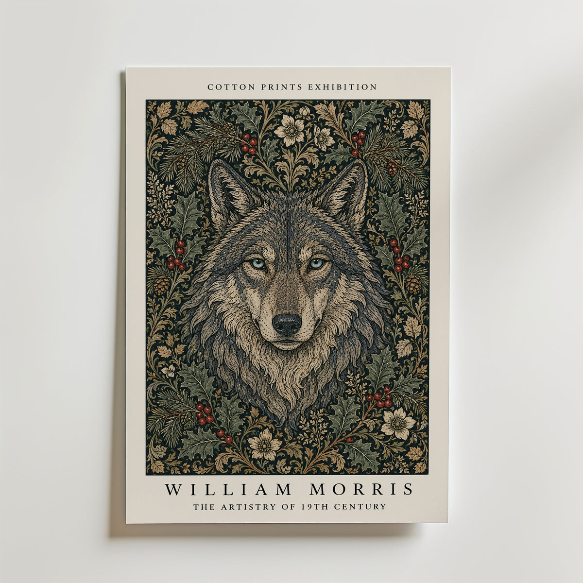 Plakat z wilkiem wśród ostrokrzewu Williama Morrisa