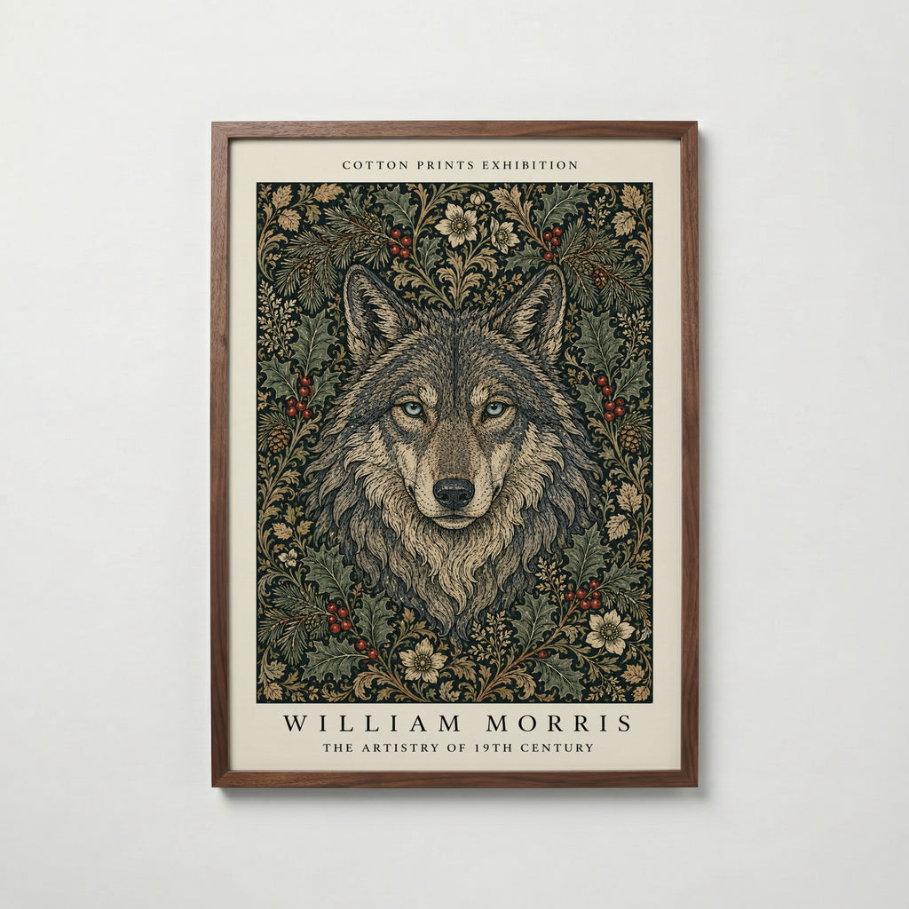 Plakat z wilkiem wśród ostrokrzewu Williama Morrisa