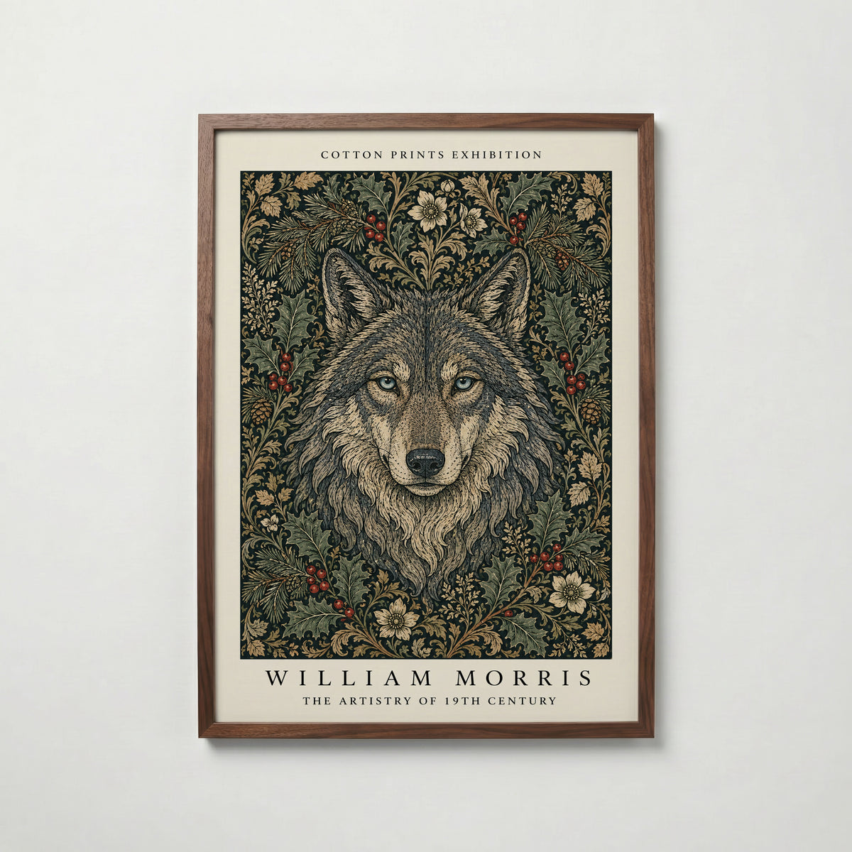 Plakat z wilkiem wśród ostrokrzewu Williama Morrisa