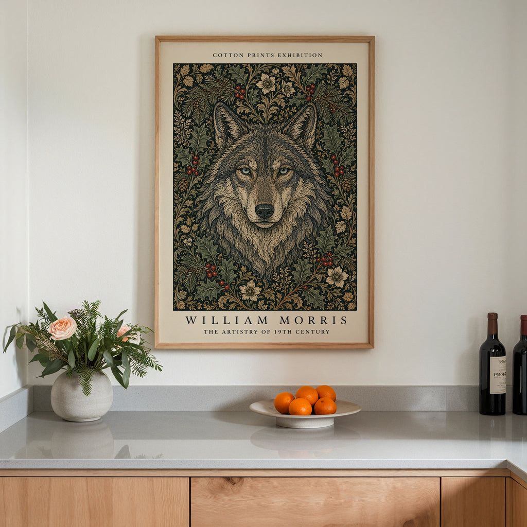 Plakat z wilkiem wśród ostrokrzewu Williama Morrisa